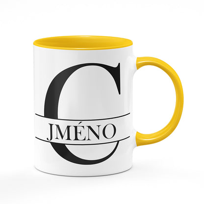 Keramický hrnek bílý s žlutým lemem vnitřkem a uchem motiv Se jménem C…
