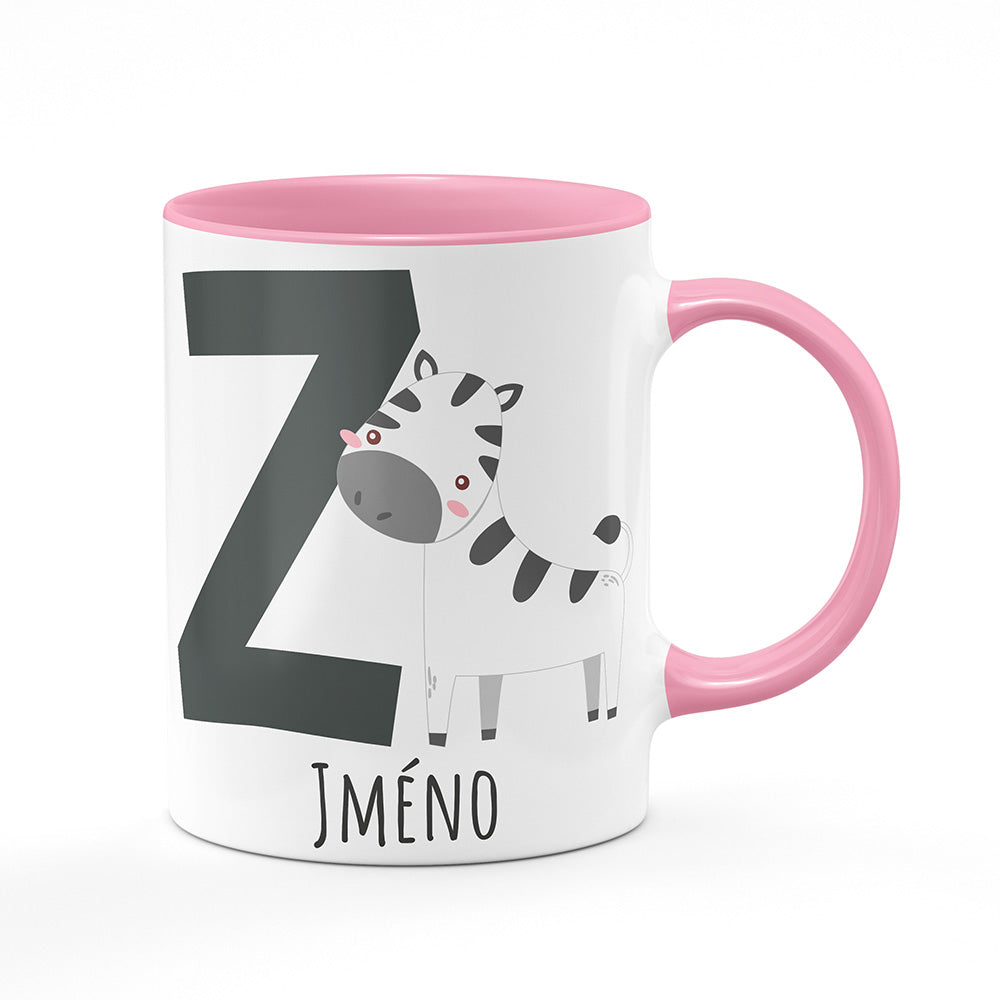 Keramický hrnek bílý s růžovým lemem vnitřkem a uchem motiv Se jménem Z…