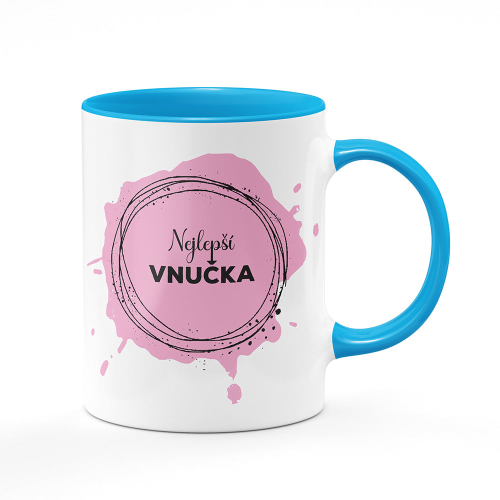 Keramický hrnek bílý s světle modrým lemem vnitřkem a uchem motiv Nejlepší vnučka