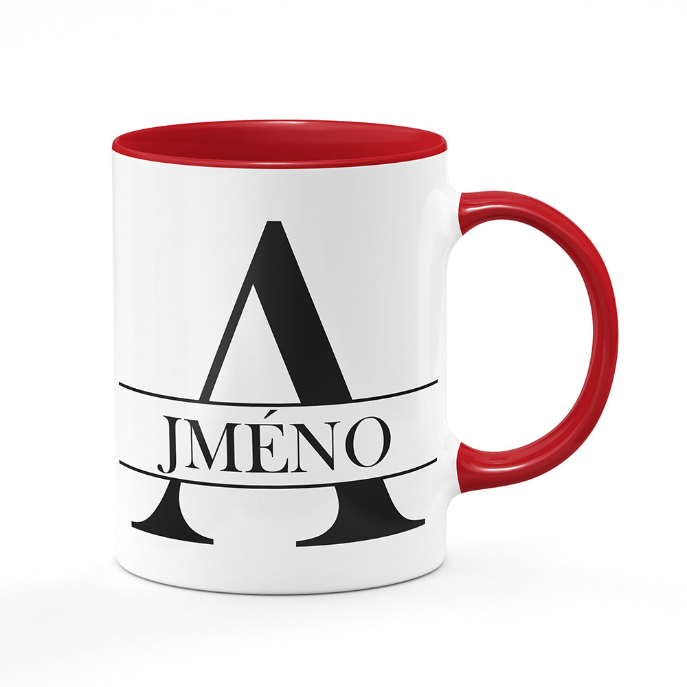 Keramický hrnek bílý s červeným lemem vnitřkem a uchem motiv Se jménem A...