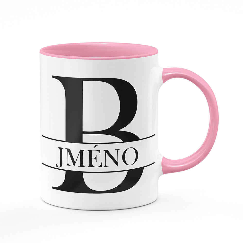 Keramický hrnek bílý s růžovým lemem vnitřkem a uchem motiv Se jménem B…