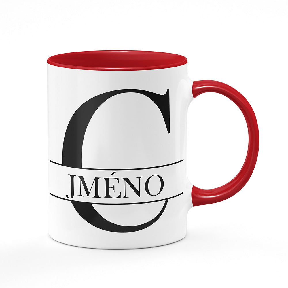 Keramický hrnek bílý s červeným lemem vnitřkem a uchem motiv Se jménem C…