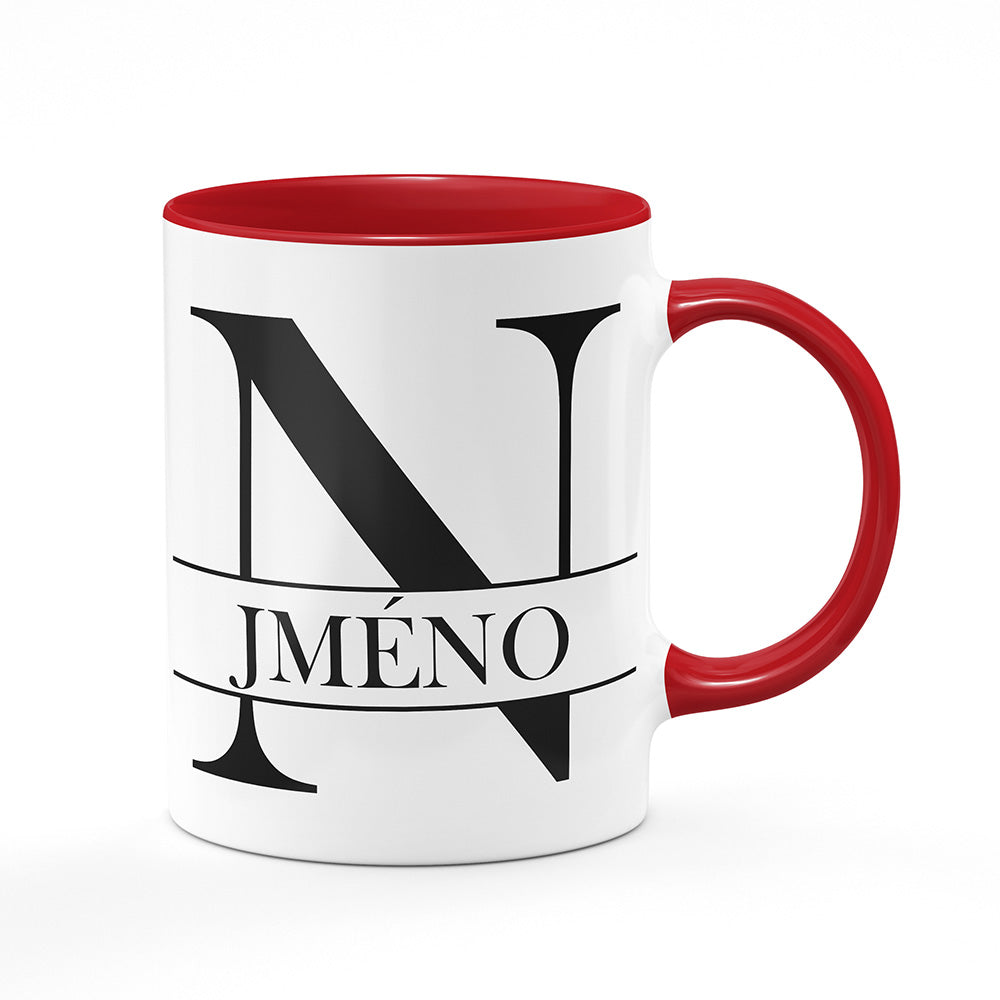 Keramický hrnek bílý s červeným lemem vnitřkem a uchem motiv Se jménem N…
