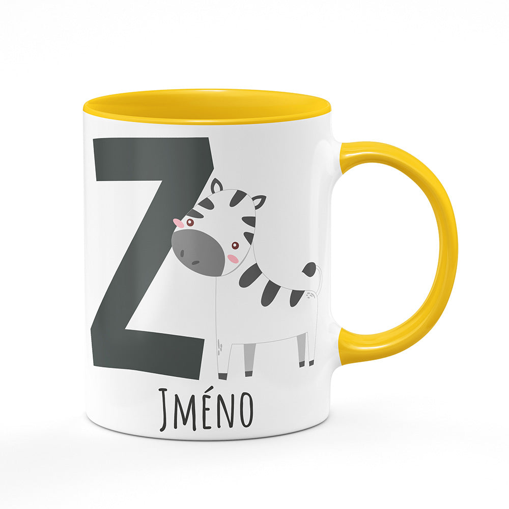 Keramický hrnek bílý s žlutým lemem vnitřkem a uchem motiv Se jménem Z…