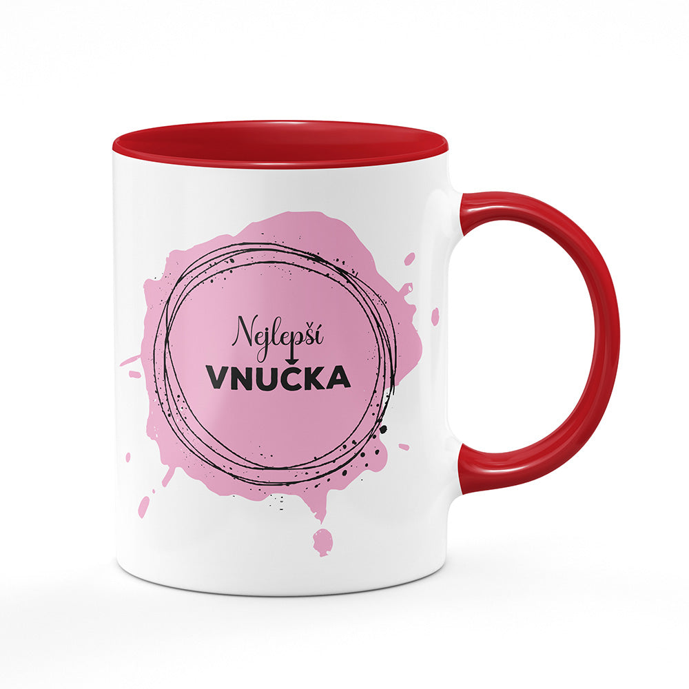 Keramický hrnek bílý s červeným lemem vnitřkem a uchem motiv Nejlepší vnučka