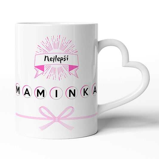 Keramický hrníček s uchem ve tvaru srdce motiv Nejlepší maminka