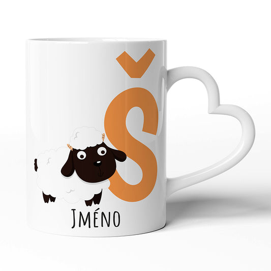 Keramický hrníček s uchem ve tvaru srdce motiv Se jménem Š…