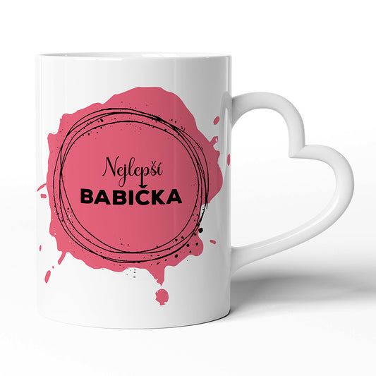 Keramický hrníček s uchem ve tvaru srdce motiv Nejlepší babička