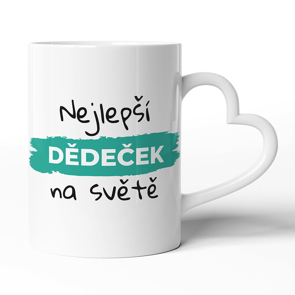 Keramický hrníček s uchem ve tvaru srdce motiv Nejlepší dědeček na světě