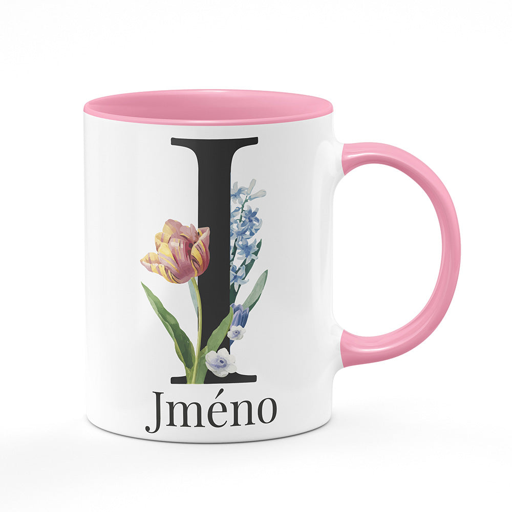 Keramický hrnek bílý s růžovým lemem vnitřkem a uchem motiv Se jménem I…