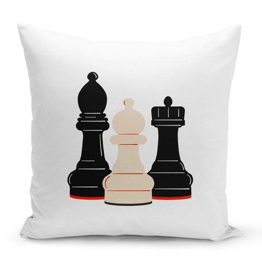 Bílý polštář 40 x 40 cm s motivem Šachy