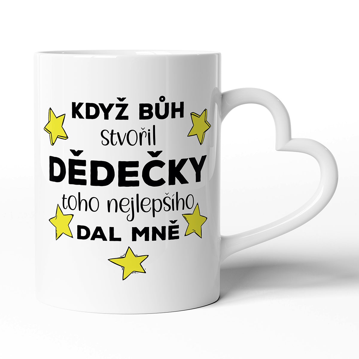 Keramický hrníček s uchem ve tvaru srdce motiv Když bůh stvořil dědečky