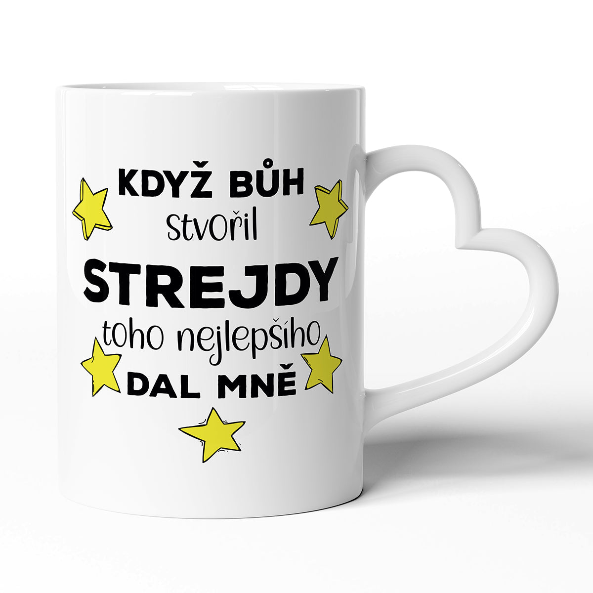 Keramický hrníček s uchem ve tvaru srdce motiv Když bůh stvořil strejdy