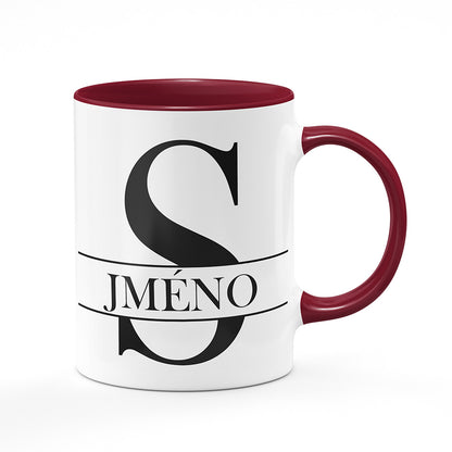 Keramický hrnek bílý s bordó vínovým lemem vnitřkem a uchem motiv Se jménem S…