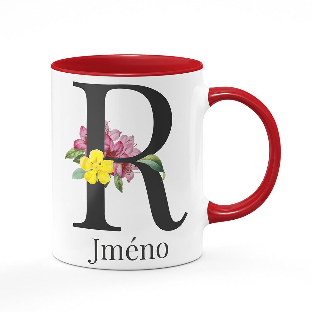 Keramický hrnek bílý s červeným lemem vnitřkem a uchem motiv Se jménem R...
