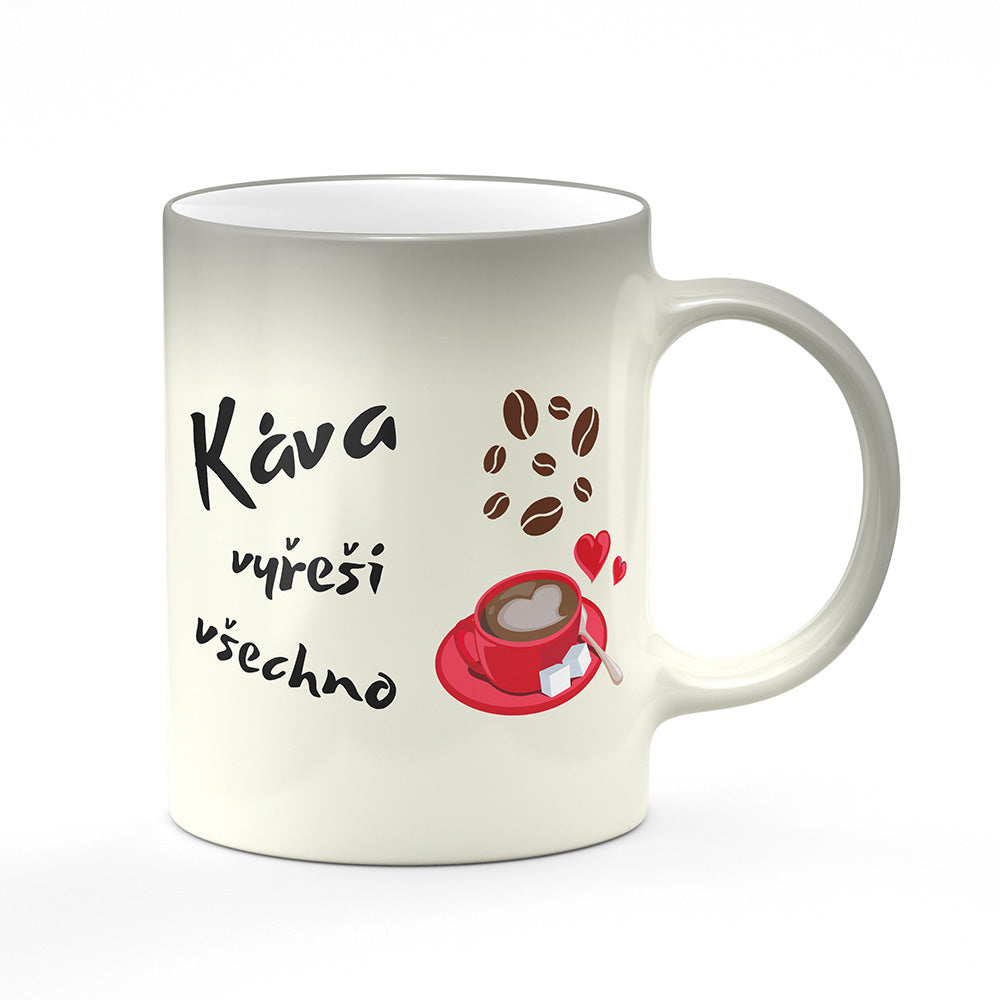 Magický svlékací hrnek motiv Káva vyřeší všechno