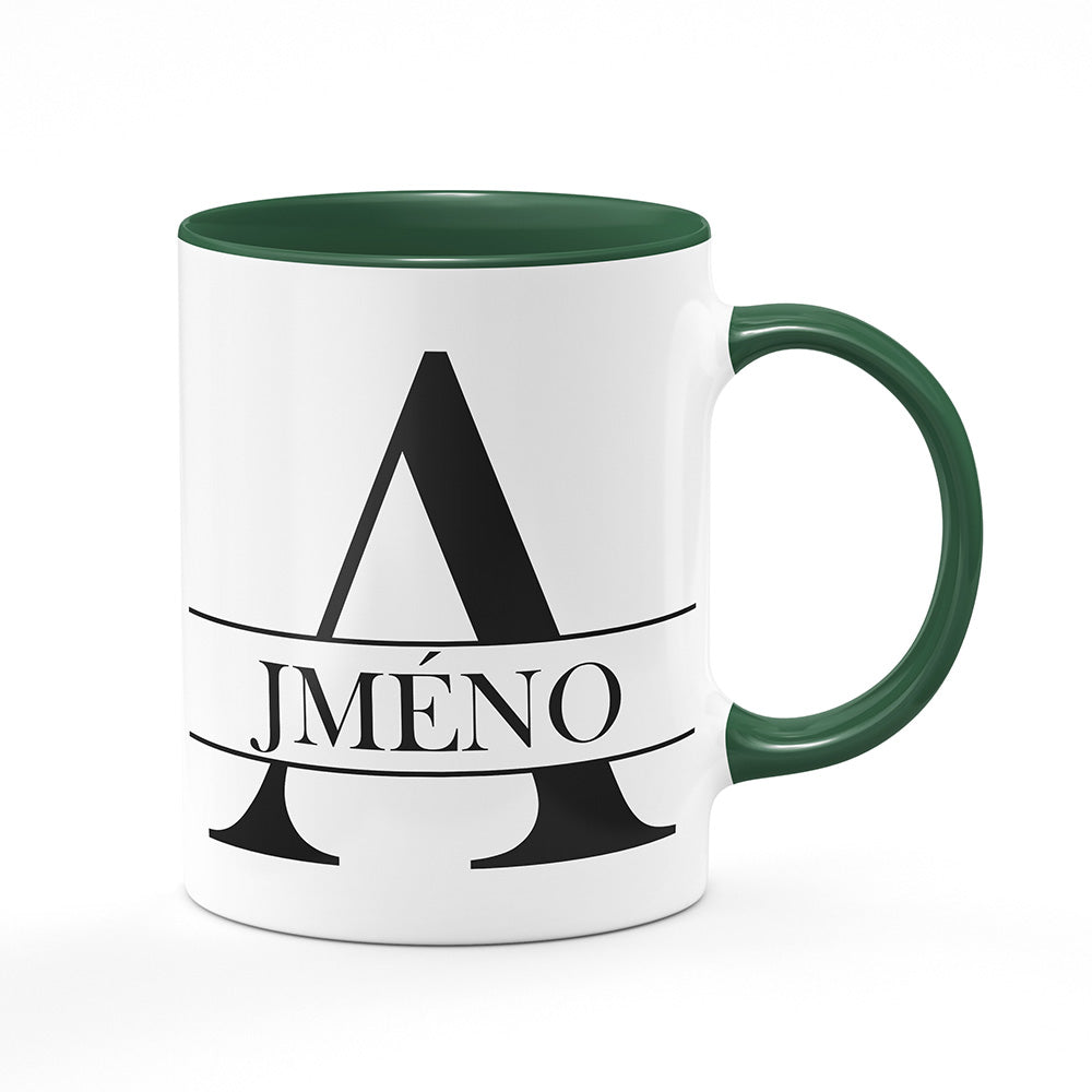 Keramický hrnek bílý s zeleným lemem vnitřkem a uchem motiv Se jménem A...