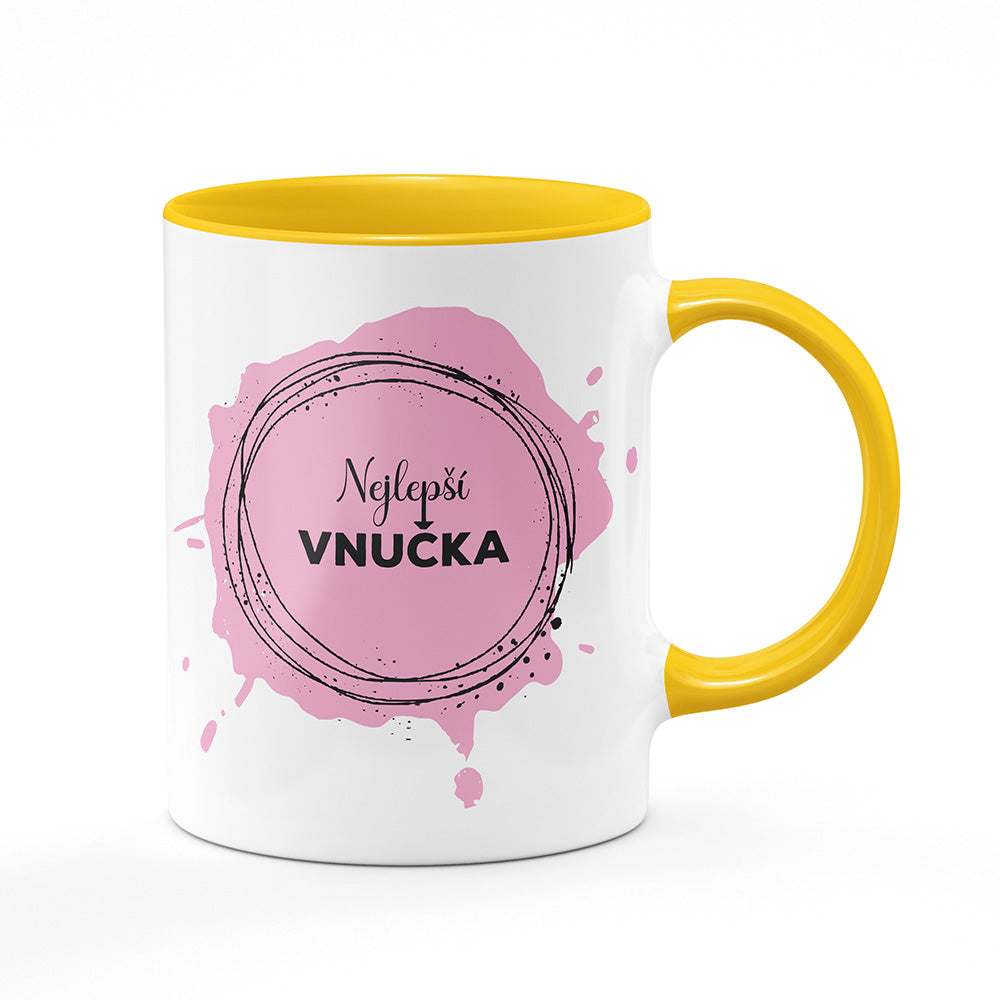 Keramický hrnek bílý s žlutým lemem vnitřkem a uchem motiv Nejlepší vnučka