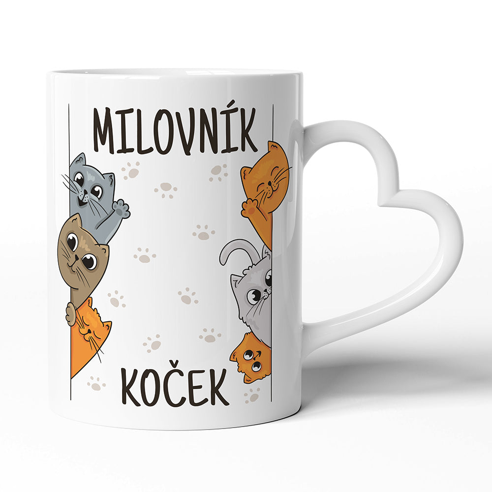 Keramický hrníček s uchem ve tvaru srdce motiv Milovník koček