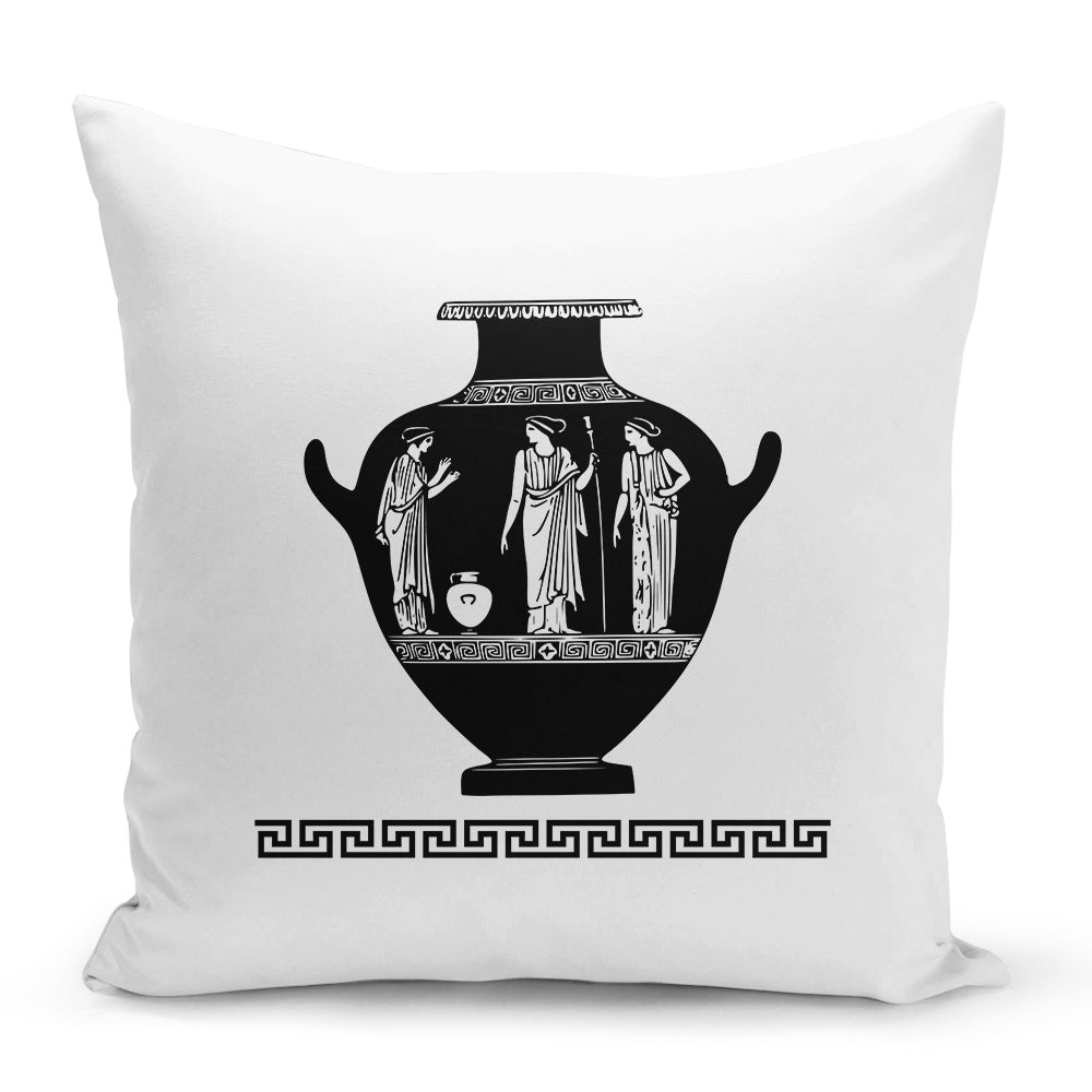Bílý polštář 40 x 40 cm s motivem Řecký motiv