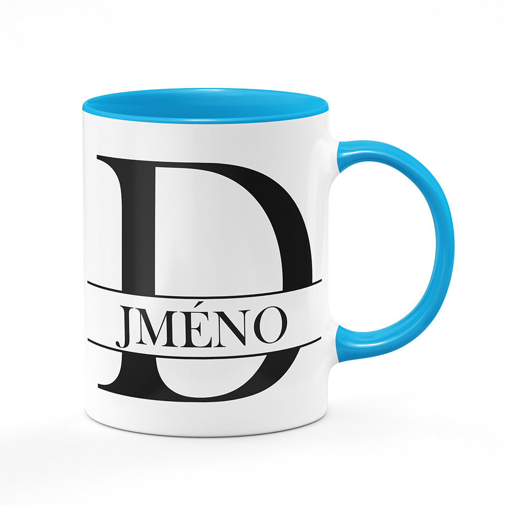 Keramický hrnek bílý s světle modrým lemem vnitřkem a uchem motiv Se jménem D…