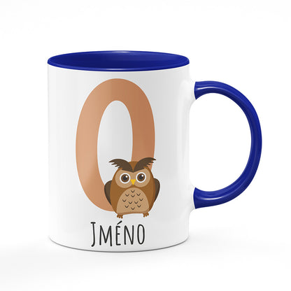 Keramický hrnek bílý s modrým lemem vnitřkem a uchem motiv Se jménem O…