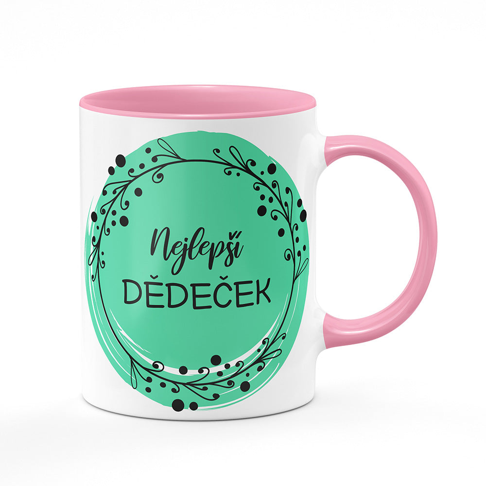 Keramický hrnek bílý s růžovým lemem vnitřkem a uchem motiv Nejlepší dědeček
