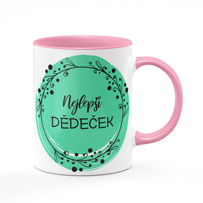 Keramický hrnek bílý s růžovým lemem vnitřkem a uchem motiv Nejlepší dědeček