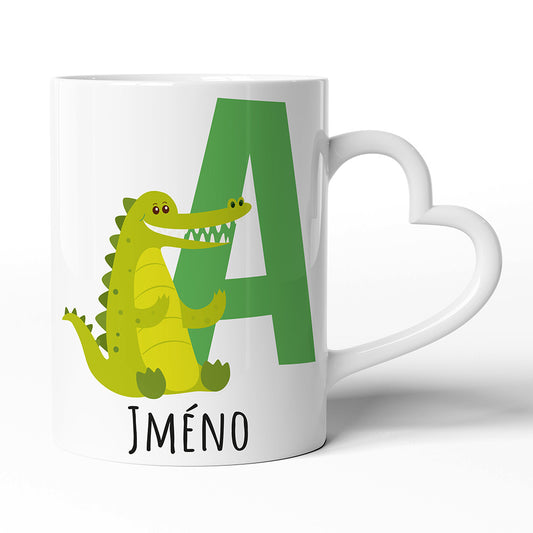 Keramický hrníček s uchem ve tvaru srdce motiv Se jménem A...