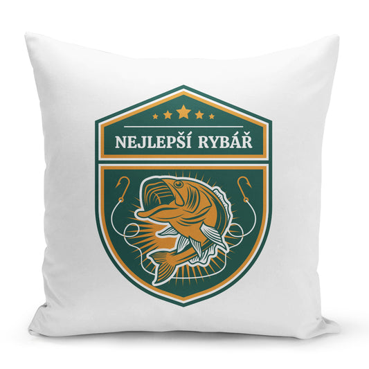 Bílý polštář 40 x 40 cm s motivem Nejlepší rybář