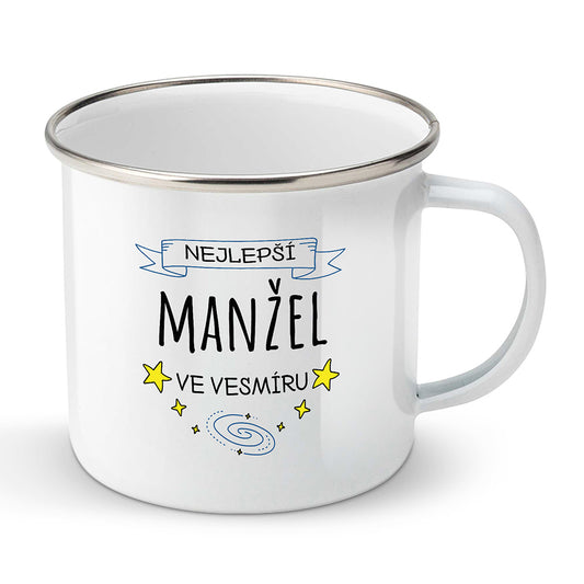 Smaltovaný plecháček motiv Nejlepší manžel ve vesmíru