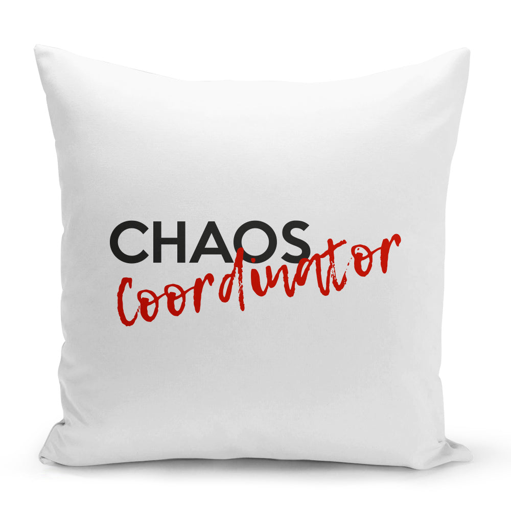 Bílý polštář 40 x 40 cm s motivem Chaos coordinator