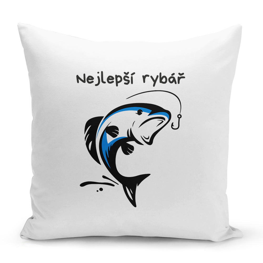Bílý polštář 40 x 40 cm s motivem Nejlepší rybář