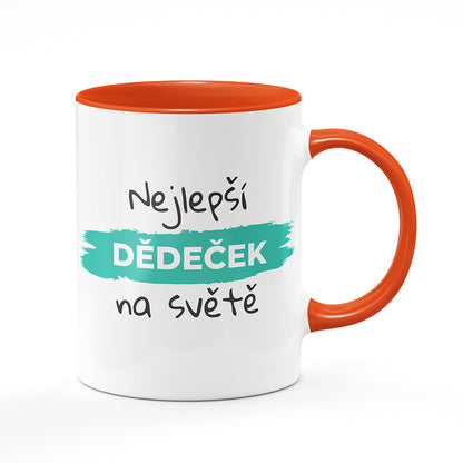 Keramický hrnek bílý s oranžovým lemem vnitřkem a uchem motiv Nejlepší dědeček na světě