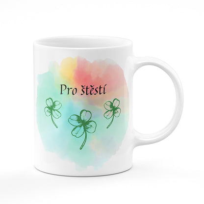 Keramický hrnek bílý motiv Pro štěstí