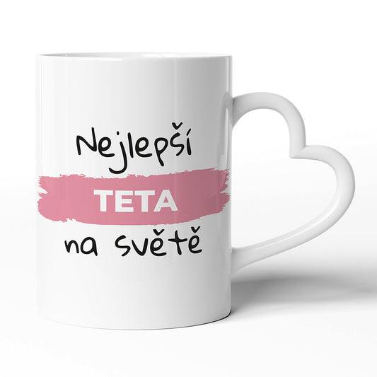 Keramický hrníček s uchem ve tvaru srdce motiv Nejlepší teta na světě