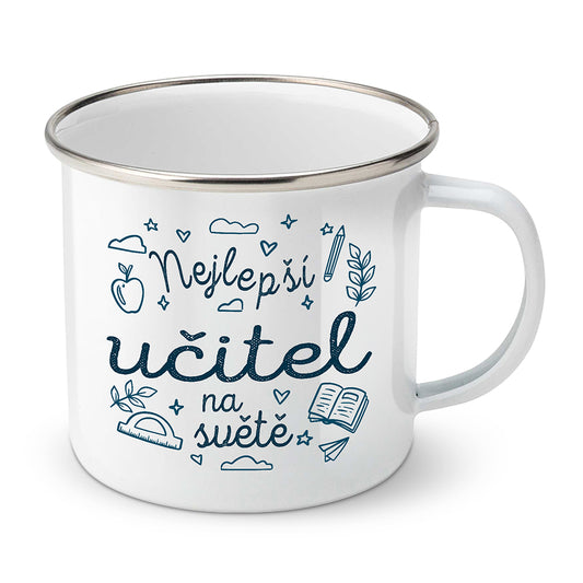 Smaltovaný plecháček motiv Nejlepší učitel na světě