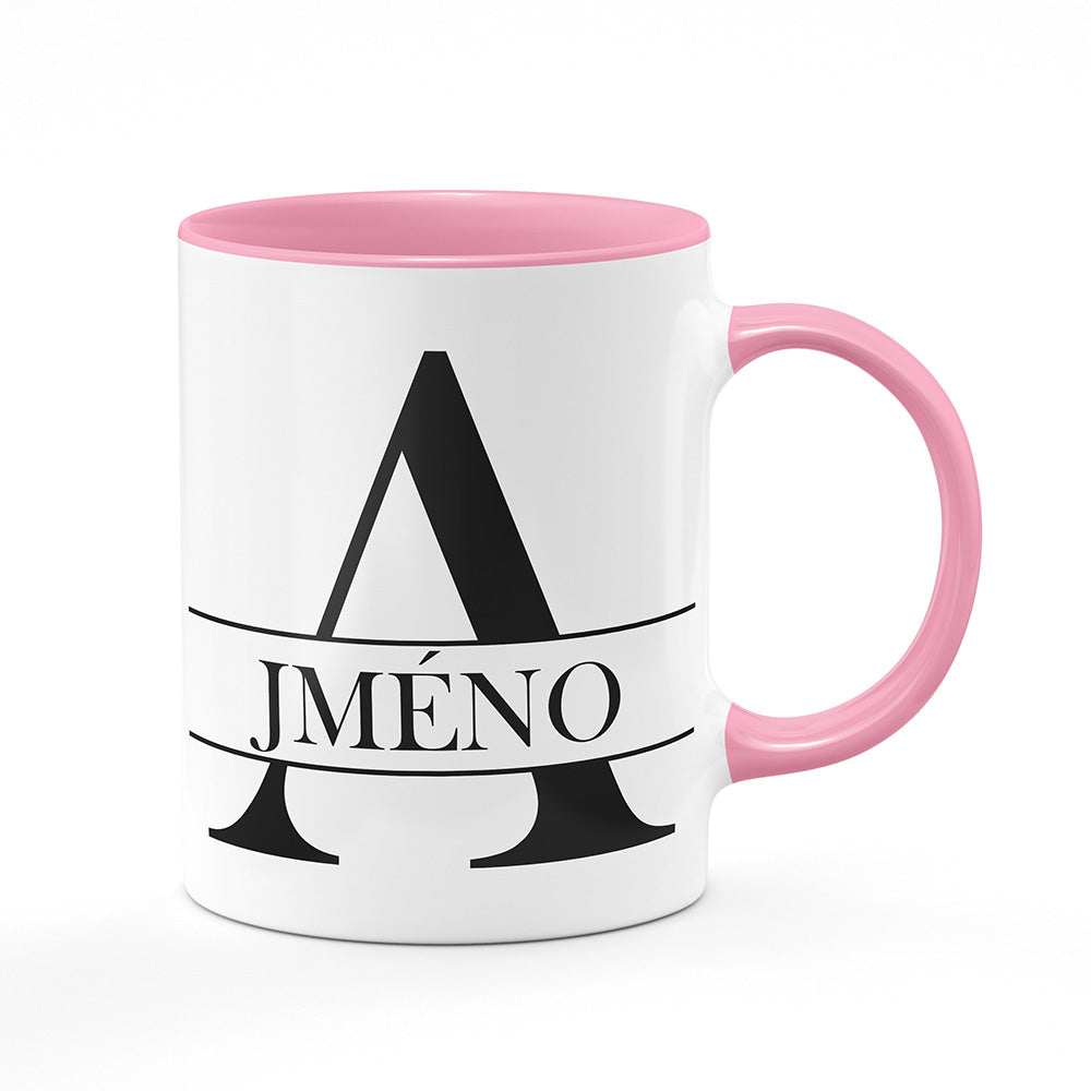 Keramický hrnek bílý s růžovým lemem vnitřkem a uchem motiv Se jménem A...