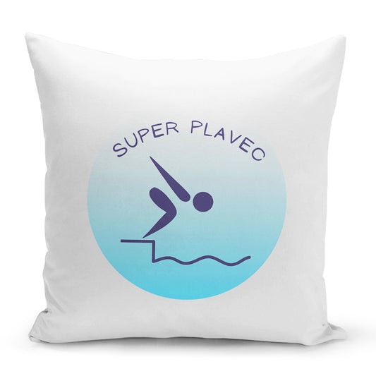 Bílý polštář 40 x 40 cm s motivem Super plavec
