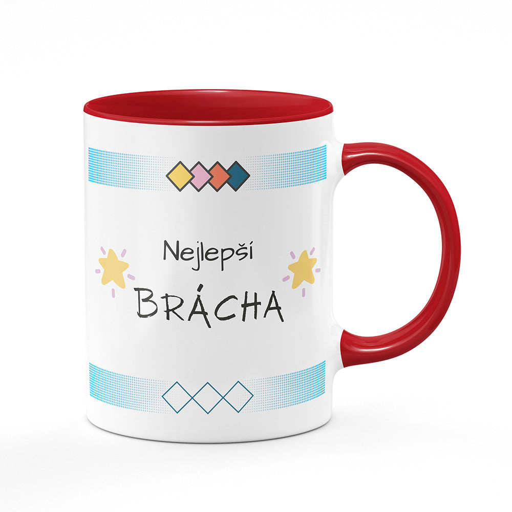 Keramický hrnek bílý s červeným lemem vnitřkem a uchem motiv Nejlepší brácha