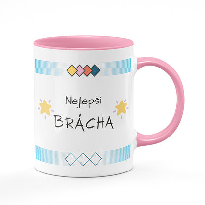 Keramický hrnek bílý s růžovým lemem vnitřkem a uchem motiv Nejlepší brácha