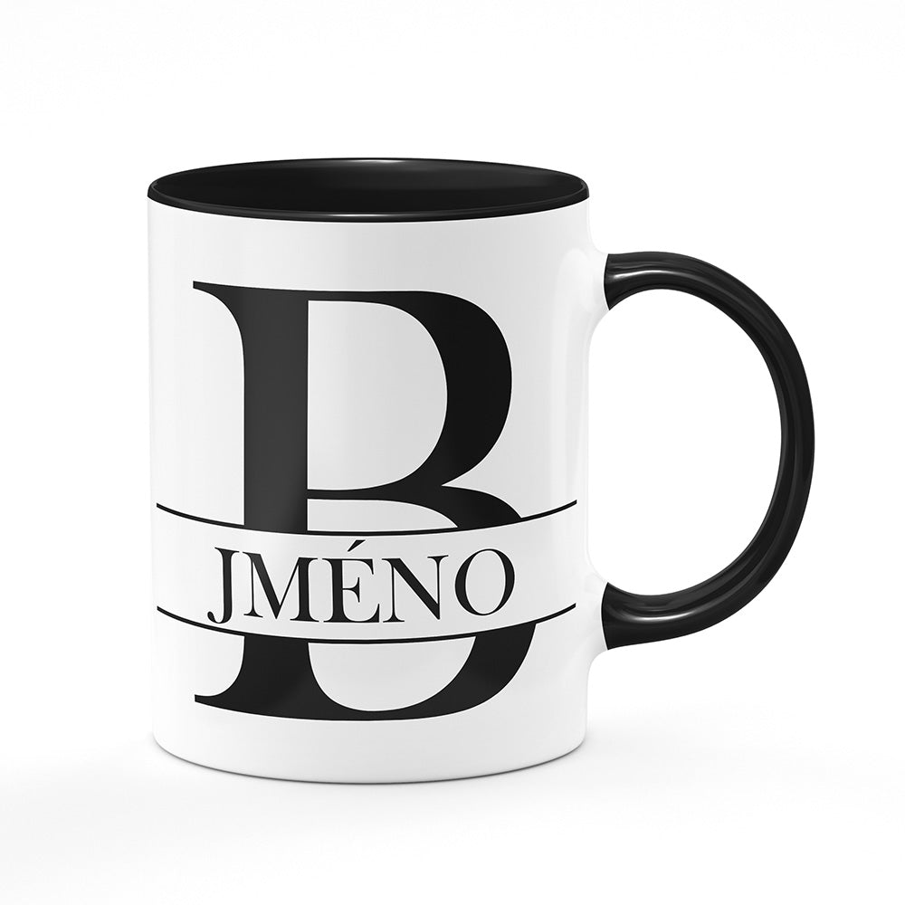 Keramický hrnek bílý s černým lemem vnitřkem a uchem motiv Se jménem B…