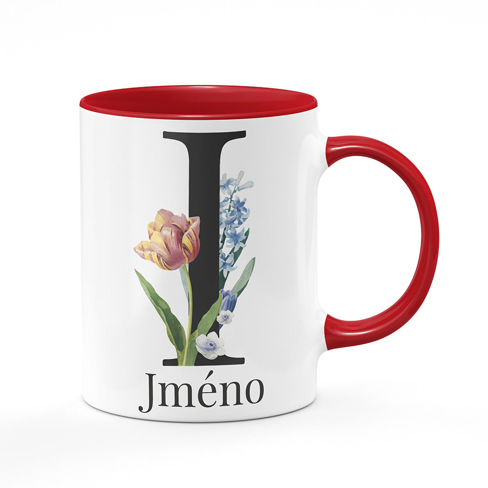 Keramický hrnek bílý s červeným lemem vnitřkem a uchem motiv Se jménem I…