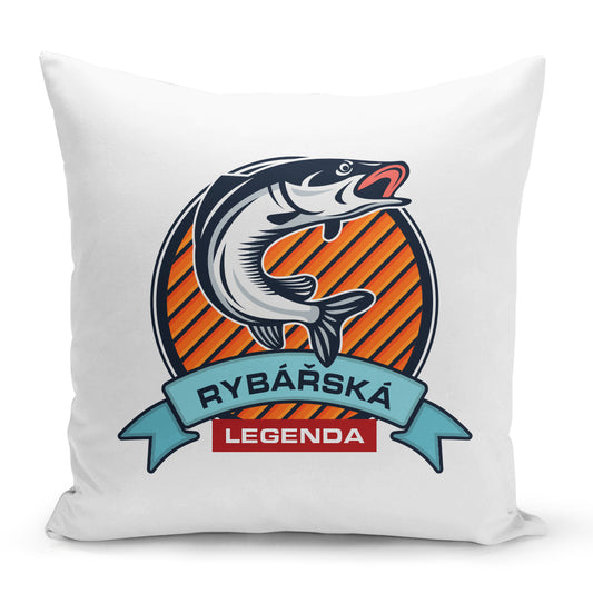 Bílý polštář 40 x 40 cm s motivem Rybářská legenda