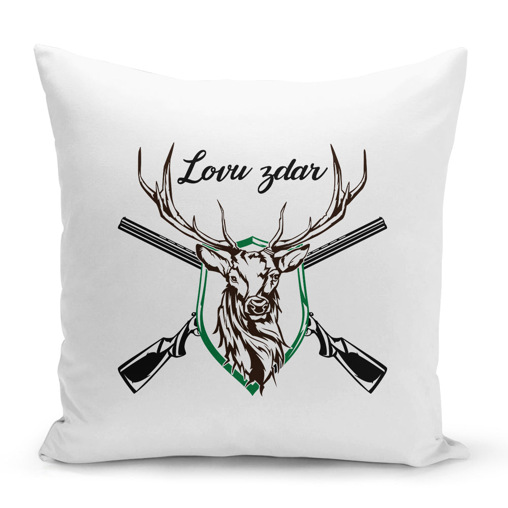 Bílý polštář 40 x 40 cm s motivem Lovu zdar
